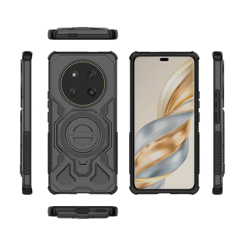 Capa para Honor X60 Pro 5G / X9c 5G com Suporte Metálico Giratório, Resistente a Impactos, PC + TPU - Preto