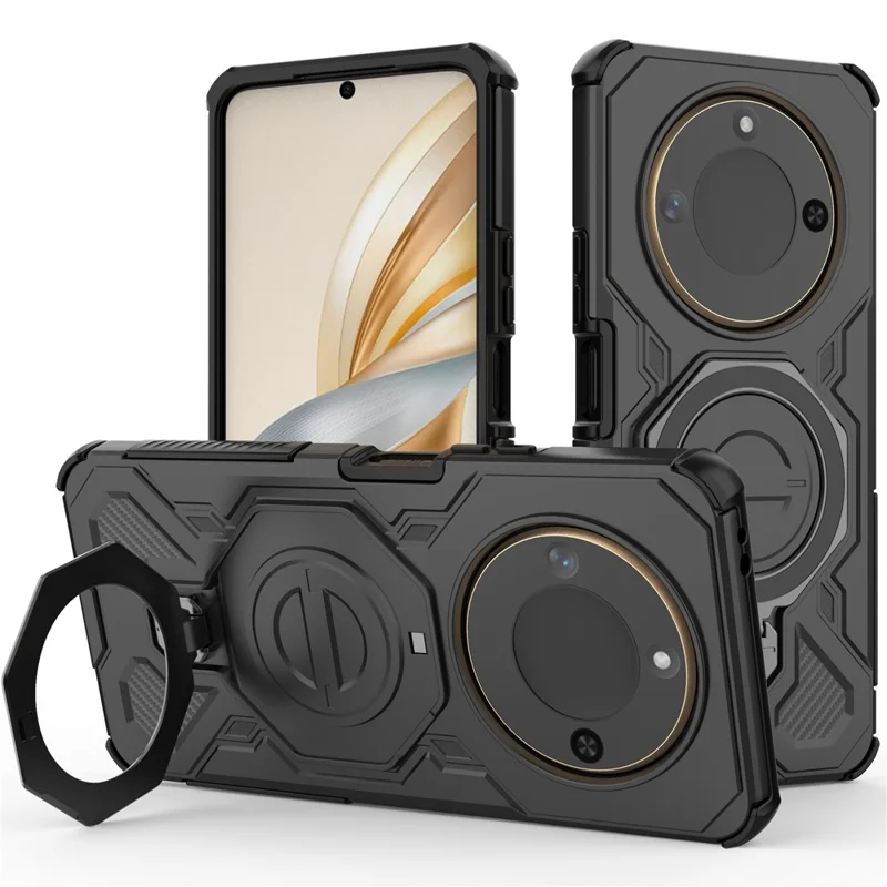 For Honor X60 5G  /  X9c Smart 5G Magnetic Case Rotating Metal Kickstand Shockproof PC + TPU Phone Back Cover - Black