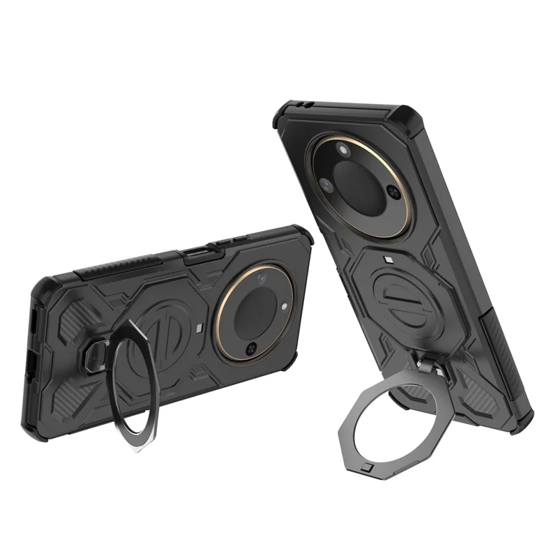 For Honor X60 5G  /  X9c Smart 5G Magnetic Case Rotating Metal Kickstand Shockproof PC + TPU Phone Back Cover - Black