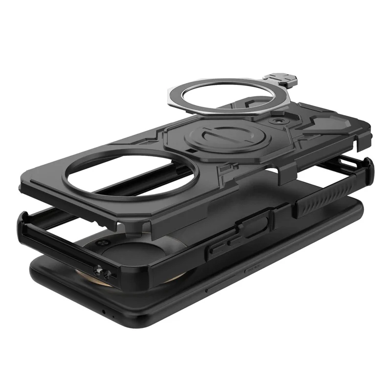 For Honor X60 5G  /  X9c Smart 5G Magnetic Case Rotating Metal Kickstand Shockproof PC + TPU Phone Back Cover - Black