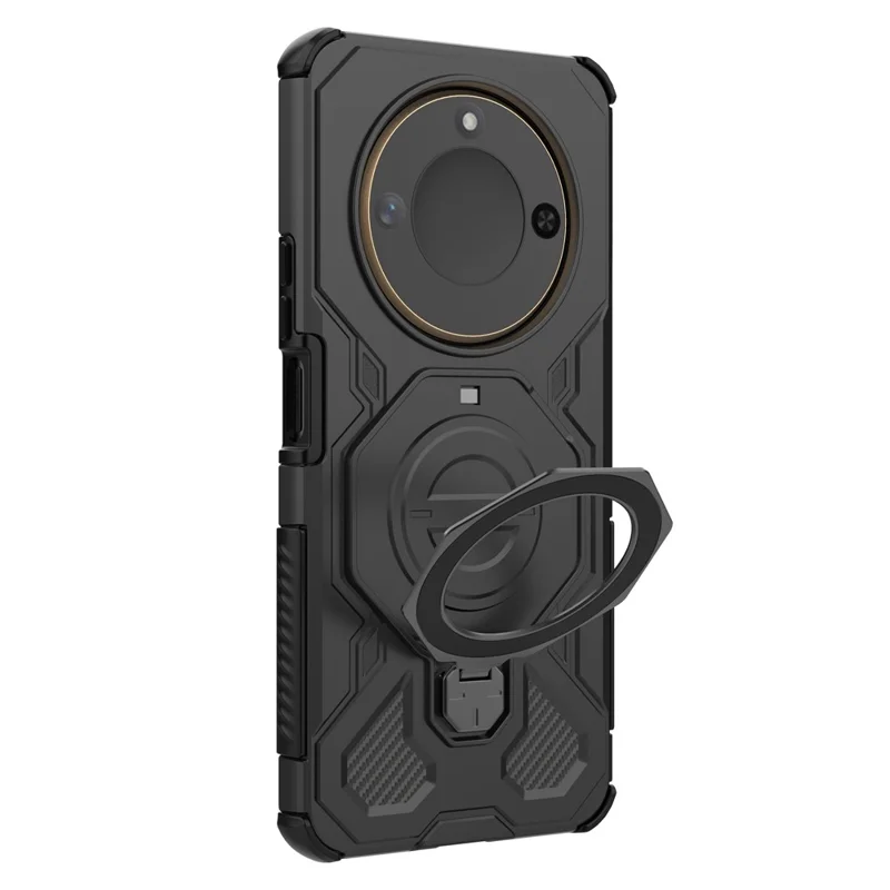 For Honor X60 5G  /  X9c Smart 5G Magnetic Case Rotating Metal Kickstand Shockproof PC + TPU Phone Back Cover - Black