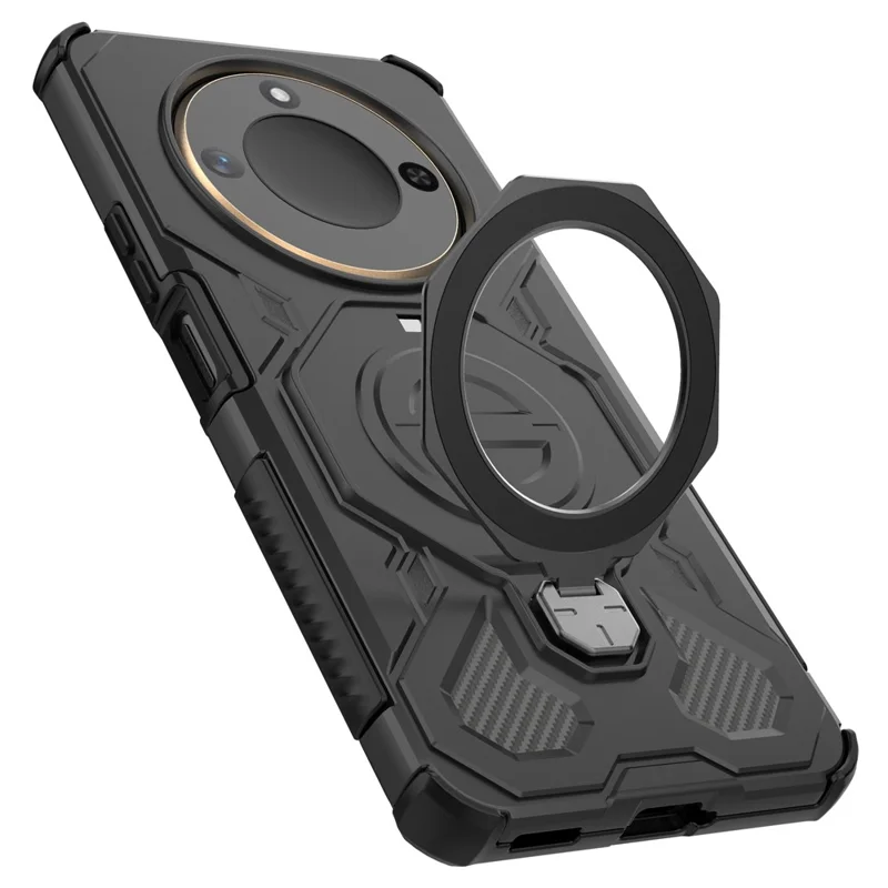 For Honor X60 5G  /  X9c Smart 5G Magnetic Case Rotating Metal Kickstand Shockproof PC + TPU Phone Back Cover - Black