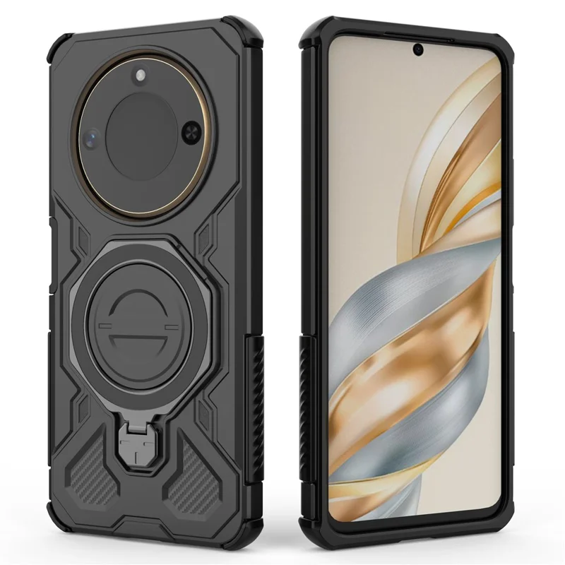 For Honor X60 5G  /  X9c Smart 5G Magnetic Case Rotating Metal Kickstand Shockproof PC + TPU Phone Back Cover - Black