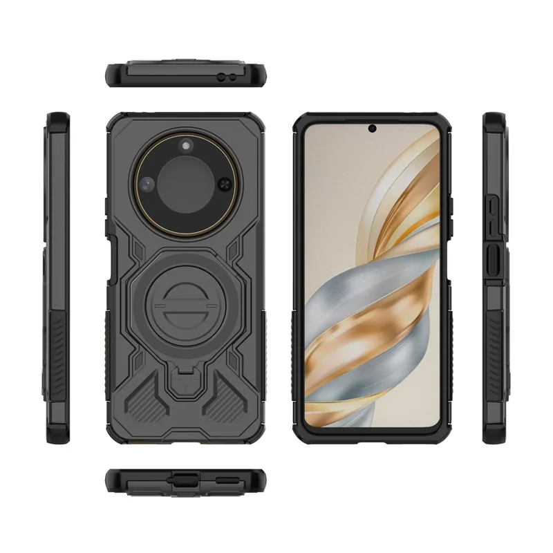For Honor X60 5G  /  X9c Smart 5G Magnetic Case Rotating Metal Kickstand Shockproof PC + TPU Phone Back Cover - Black