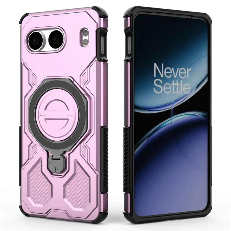Funda Magnética para OnePlus Nord 4 con Soporte Metálico Giratorio Antigolpes PC + TPU - Rosa
