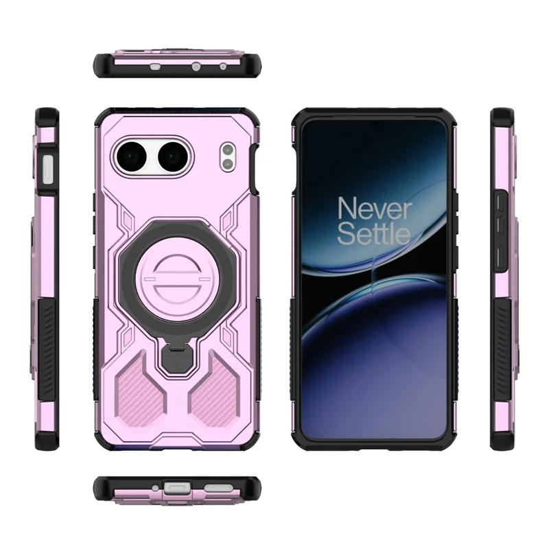 Funda Magnética para OnePlus Nord 4 con Soporte Metálico Giratorio Antigolpes PC + TPU - Rosa