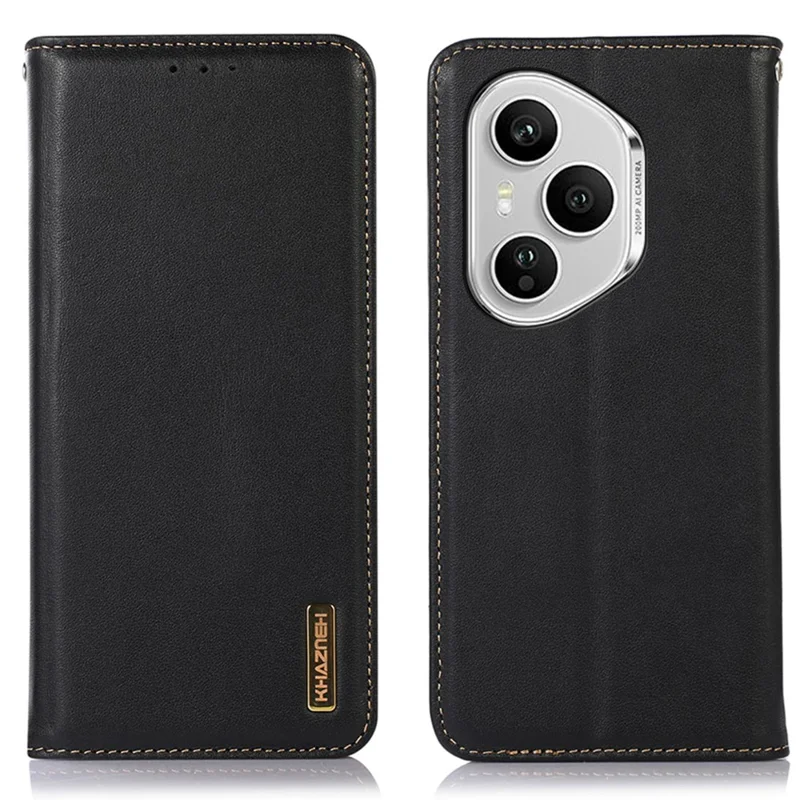 KHAZNEH For Honor 400 Pro 5G (Global) Brieftasche Hülle Echtes Kuhfell Leder Handyhülle Nappaleder-Textur - Schwarz