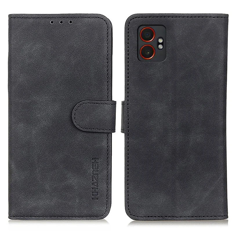 KHAZNEH Pour Coque Samsung Galaxy XCover7 Pro Étui en Cuir PU Texture Rétro - Noir