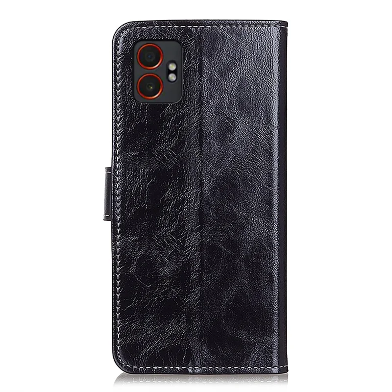 For Samsung Galaxy XCover7 Pro Case Wallet Leather Phone Cover Crazy Horse Texture - Black