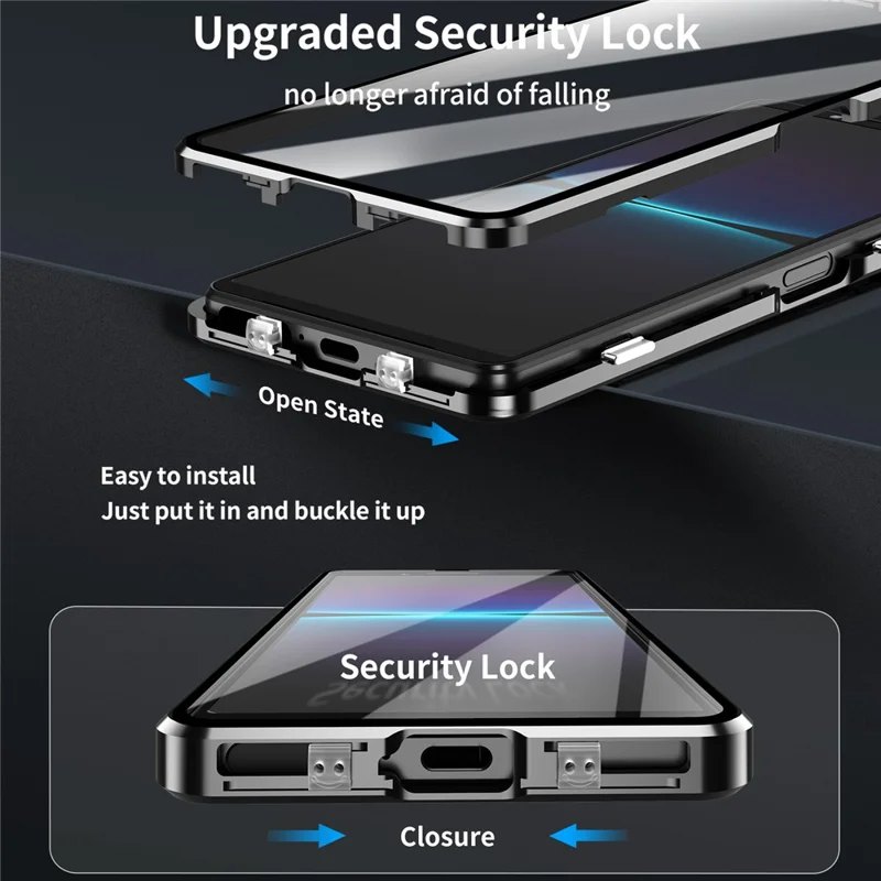 For Sony Xperia 1 VII Case Clear Tempered Glass + Metal + PC Back Magnetic Adsorption Phone Cover - Black