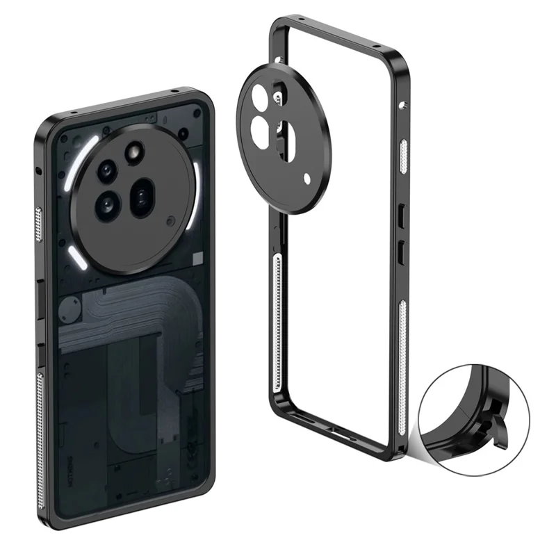 For Nothing Phone (3a) Pro  Bumper Cases Metal Frame Heat Dissipation Cover with Lens Protector - Black