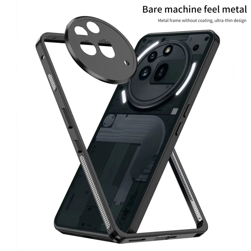 For Nothing Phone (3a) Pro  Bumper Cases Metal Frame Heat Dissipation Cover with Lens Protector - Black