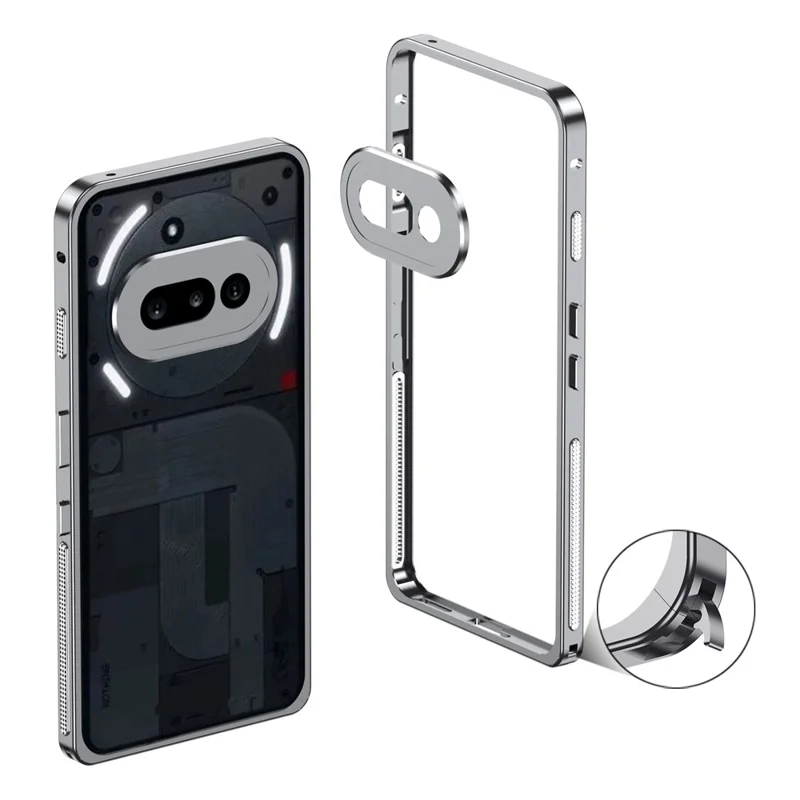 For Nothing Phone (3a) Bumper Cases Metal Frame Heat Dissipation Cover with Lens Protector - Grey