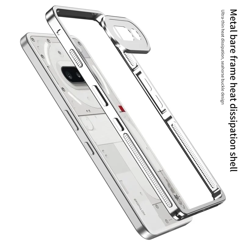 For Nothing Phone (3a) Bumper Cases Metal Frame Heat Dissipation Cover with Lens Protector - Grey