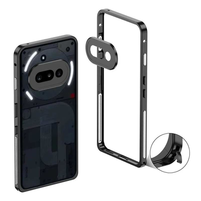 For Nothing Phone (3a) Bumper Cases Metal Frame Heat Dissipation Cover with Lens Protector - Black