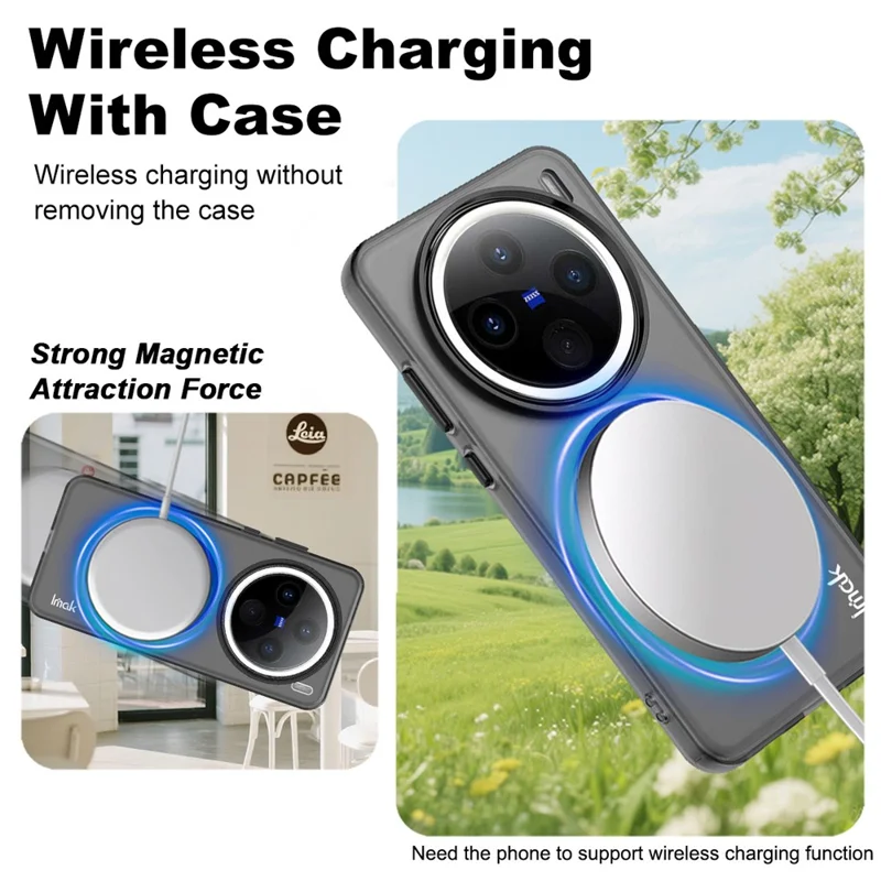 Funda IMAK para vivo X200 5G Compatible con MagSafe Color Caramelo Antideslizante TPU + PET - Negro