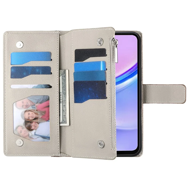 Capa para Samsung Galaxy A15 5G / 4G Carteira com Zíper, Divisão de Cores em Couro, Flip com Alças - Azul Lago