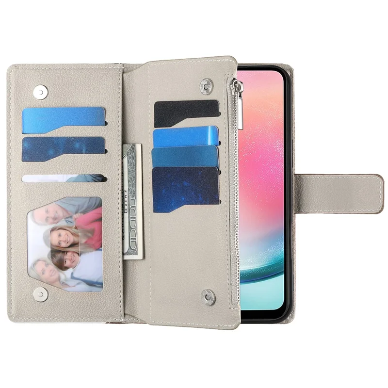 Étui pour Samsung Galaxy A24 4G (162,1 mm) Portefeuille à Fermeture Éclair Bicolore en Cuir avec Sangles - Bleu Lac