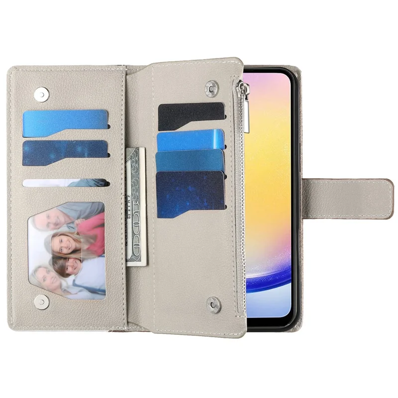 Per Samsung Galaxy A25 5G (Global) (161,0 mm) Custodia Portafoglio Zip Colore Splicing Pelle Flip Cover con Cinturini - Blu Lago