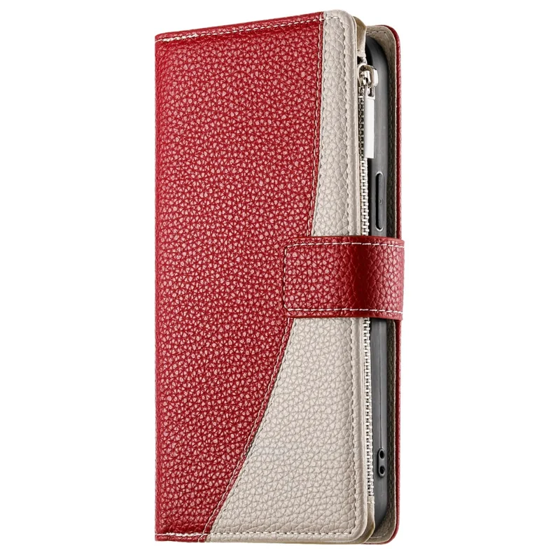 For Samsung Galaxy A25 5G (Global) (161.0mm) Case Zipper Wallet Color Splicing Leather Flip Phone Cover with Straps - Red
