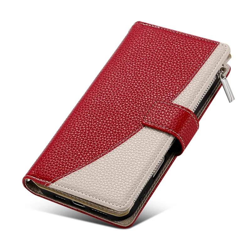 For Samsung Galaxy A25 5G (Global) (161.0mm) Case Zipper Wallet Color Splicing Leather Flip Phone Cover with Straps - Red