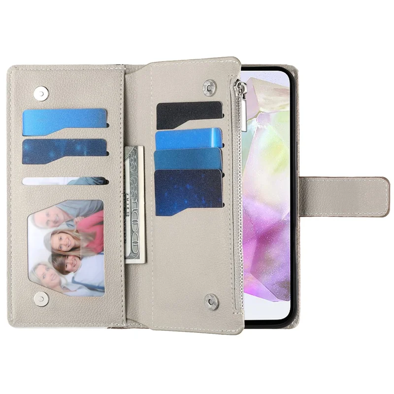 Capa para Samsung Galaxy A35 5G Carteira com Zíper, Divisão de Cores em Couro, Flip para Celular com Alças - Azul Lago