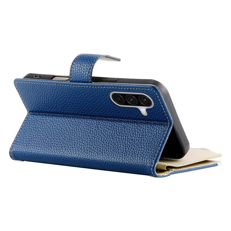 For Samsung Galaxy A36 5G Case Zipper Wallet Color Splicing Leather Flip Phone Cover with Straps - Dark Blue