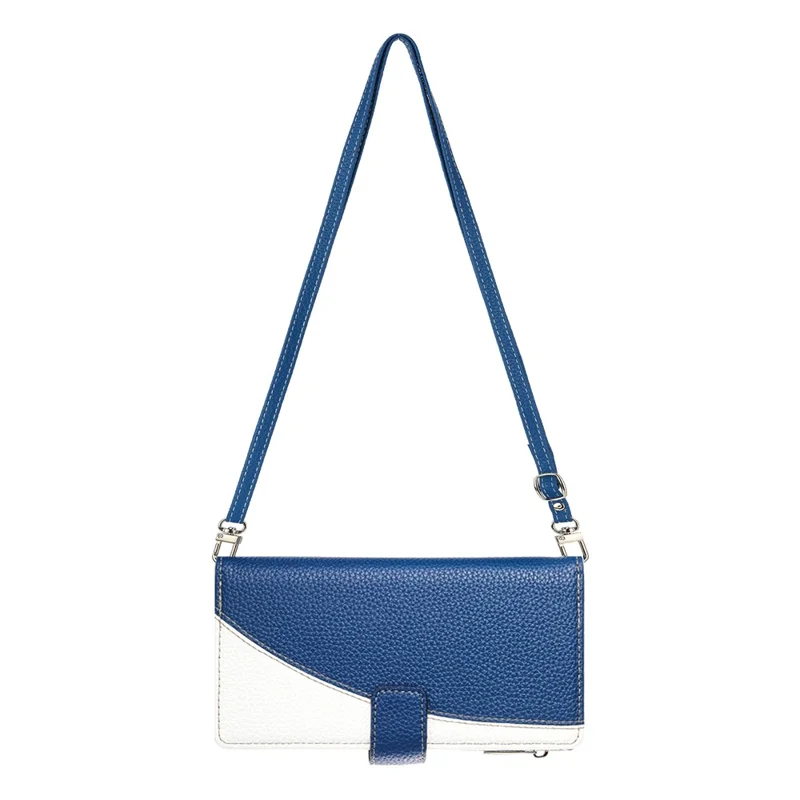 For Samsung Galaxy A36 5G Case Zipper Wallet Color Splicing Leather Flip Phone Cover with Straps - Dark Blue