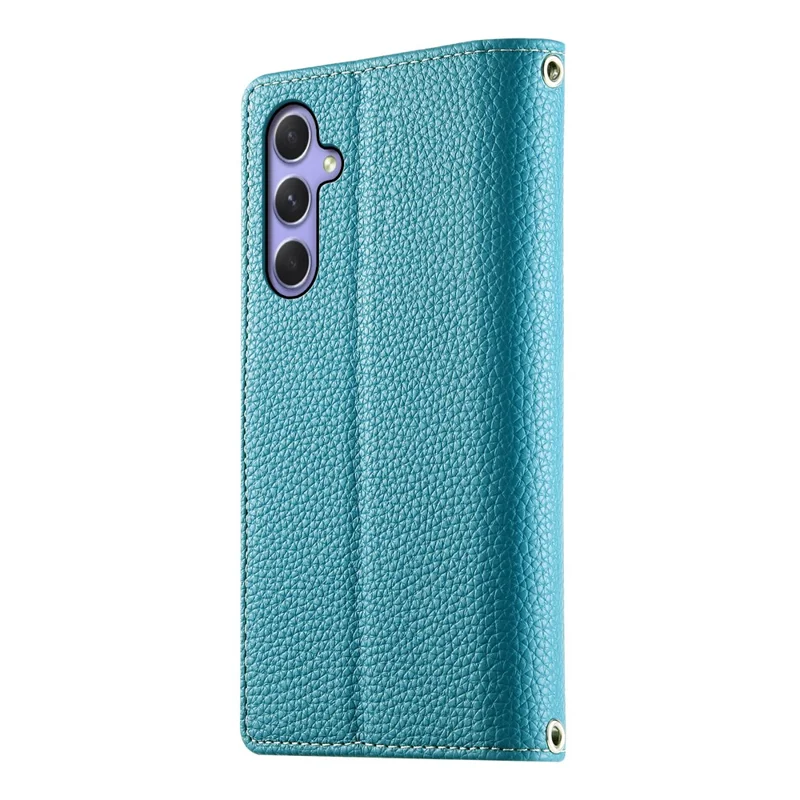 For Samsung Galaxy A55 5G Case Zipper Wallet Color Splicing Leather Flip Phone Cover with Straps - Lake Blue