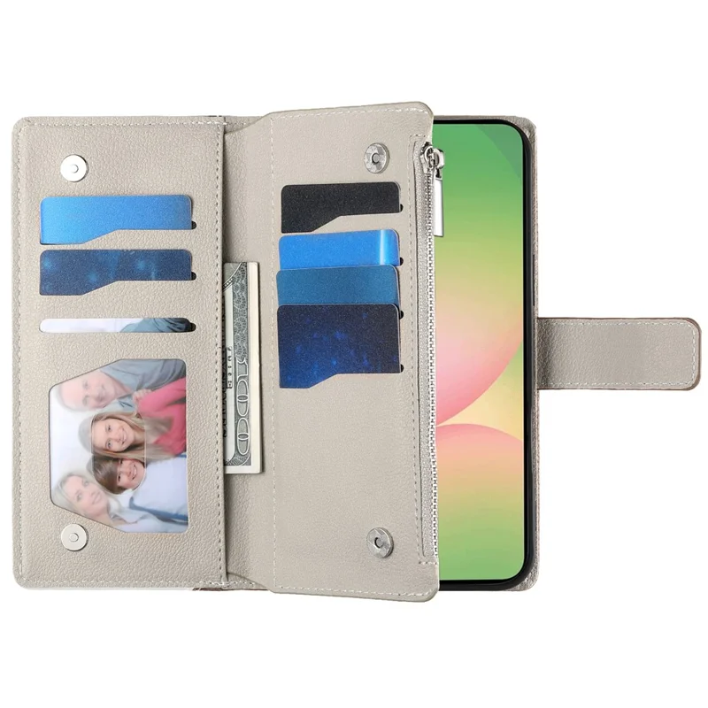 For Samsung Galaxy A56 5G Case Zipper Wallet Color Splicing Leather Flip Phone Cover with Straps - White