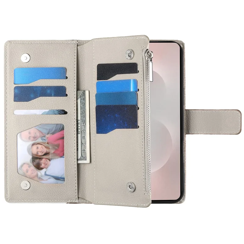 For Samsung Galaxy S25 Edge Case Zipper Wallet Color Splicing Leather Flip Phone Cover with Straps - Lake Blue