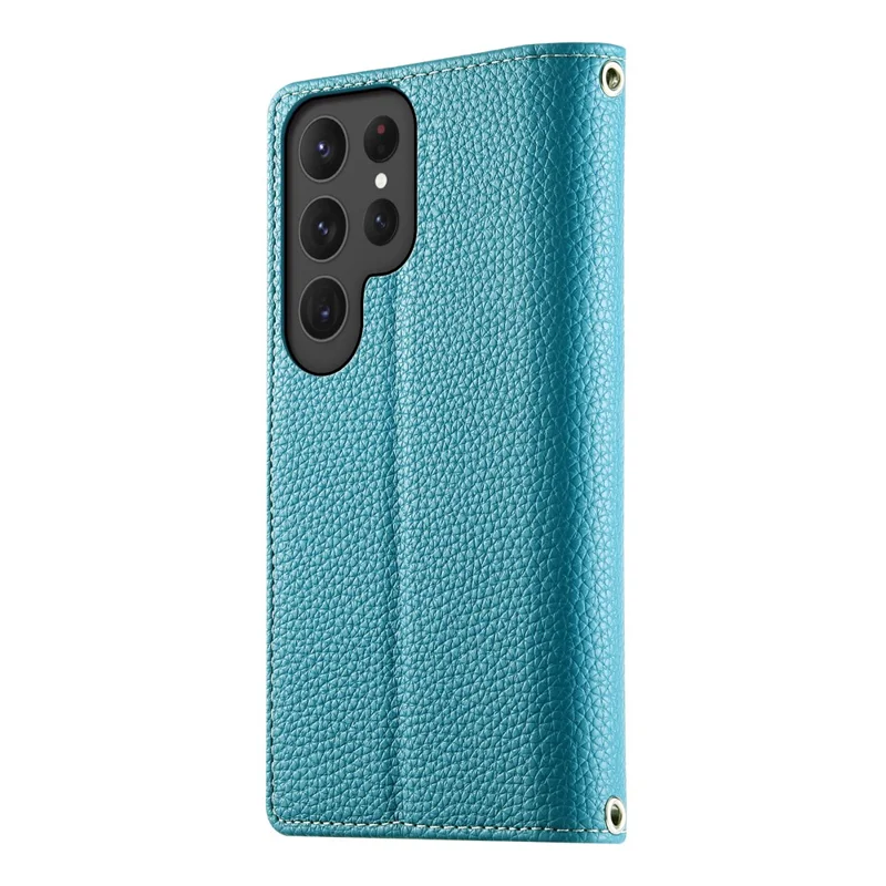 Pour Samsung Galaxy S24 Ultra Étui Portefeuille Fermeture Éclair Couleur Mélangée Cuir Flip Housse de Téléphone avec Sangles - Bleu Lac