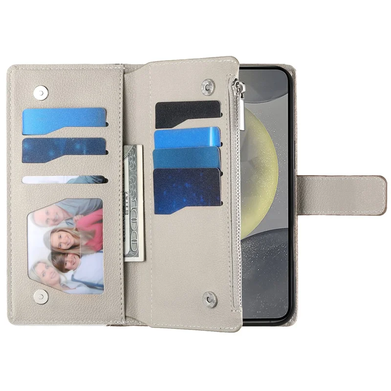 Pour Samsung Galaxy S24 Ultra Étui Portefeuille Fermeture Éclair Couleur Mélangée Cuir Flip Housse de Téléphone avec Sangles - Bleu Lac
