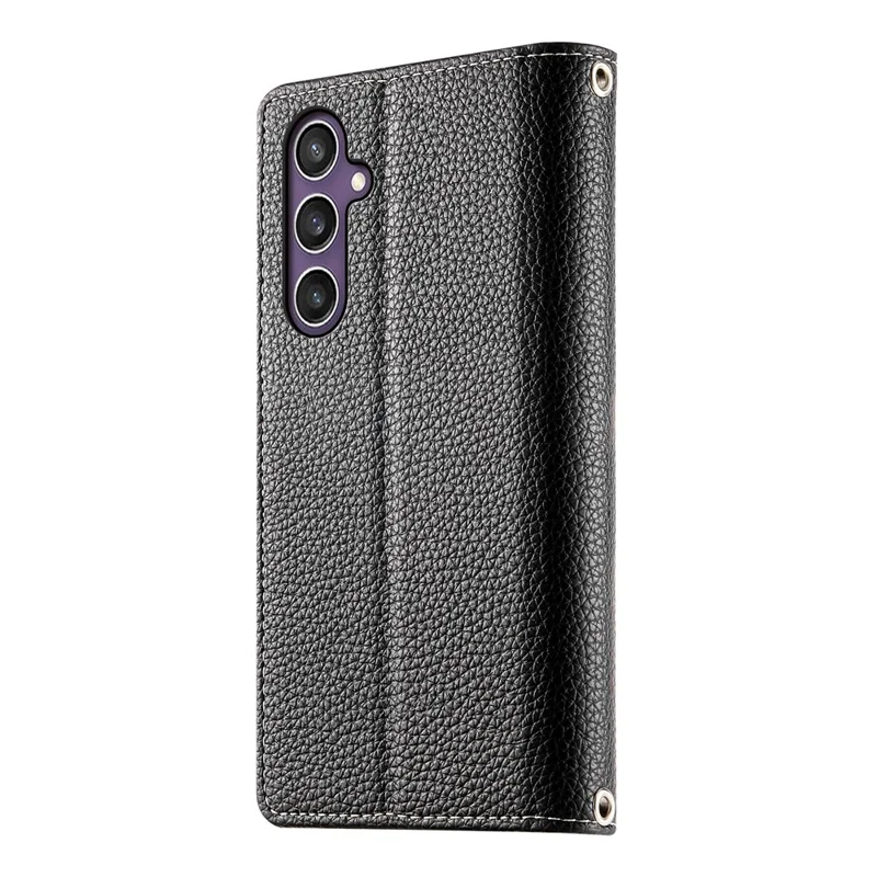 For Samsung Galaxy S25  /  S24 Case Zipper Wallet Color Splicing Leather Flip Phone Cover with Straps - Black