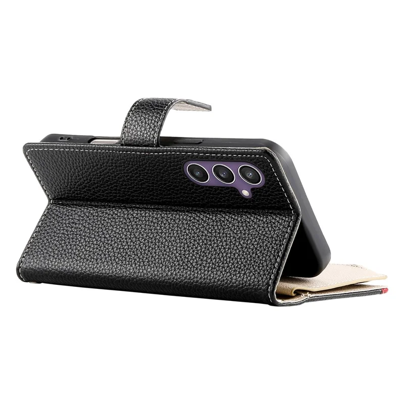 For Samsung Galaxy S25  /  S24 Case Zipper Wallet Color Splicing Leather Flip Phone Cover with Straps - Black