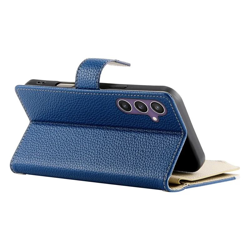 For Samsung Galaxy S25  /  S24 Case Zipper Wallet Color Splicing Leather Flip Phone Cover with Straps - Dark Blue