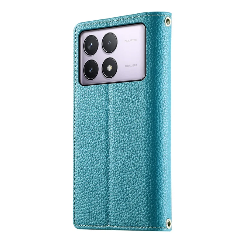Étui en cuir pour Xiaomi Poco F6 Pro 5G / Redmi K70 Pro 5G / K70 5G Portefeuille à Fermeture Éclair Bicolore Rabattable avec Sangles - Bleu Lac