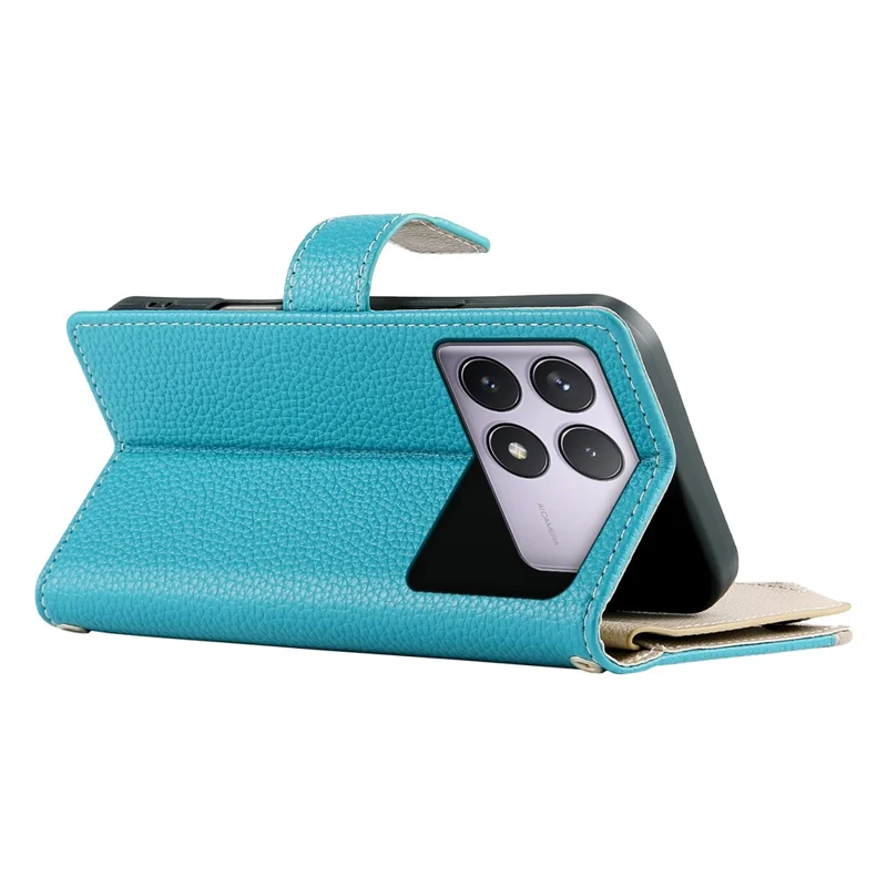 Étui en cuir pour Xiaomi Poco F6 Pro 5G / Redmi K70 Pro 5G / K70 5G Portefeuille à Fermeture Éclair Bicolore Rabattable avec Sangles - Bleu Lac