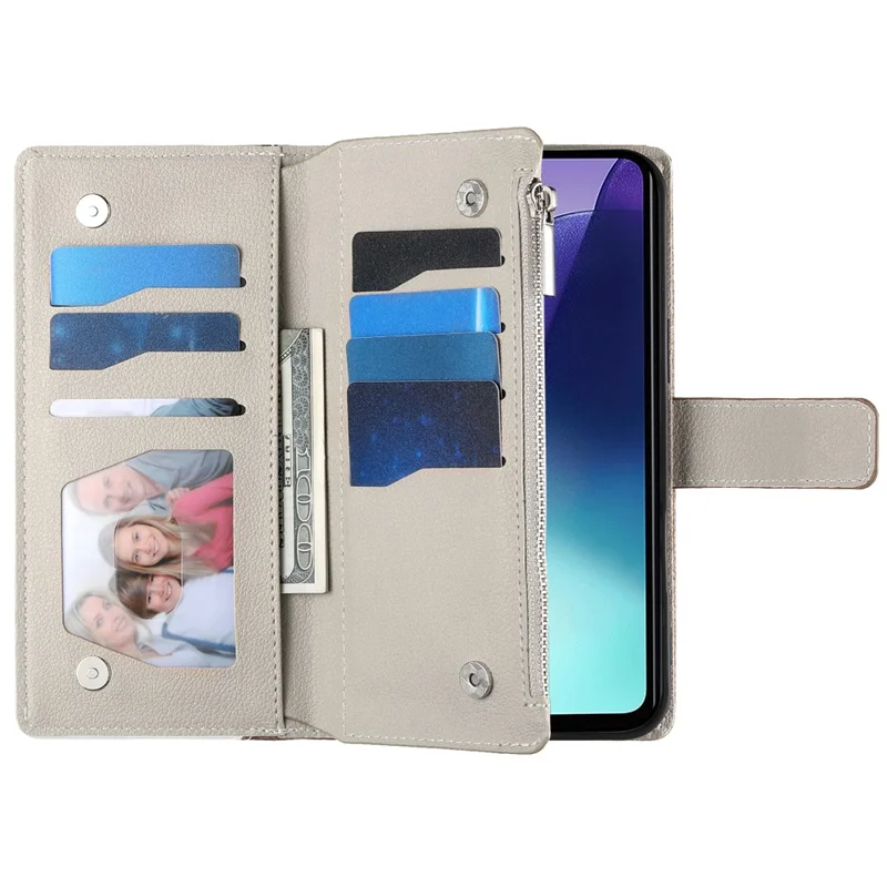 Custodia in pelle per Xiaomi Redmi 14C 4G / 14R 5G / A3 Pro 4G / A4 5G / Poco C75 4G Portafoglio con cerniera Colore a contrasto Custodia flip con cinturini - Blu lago
