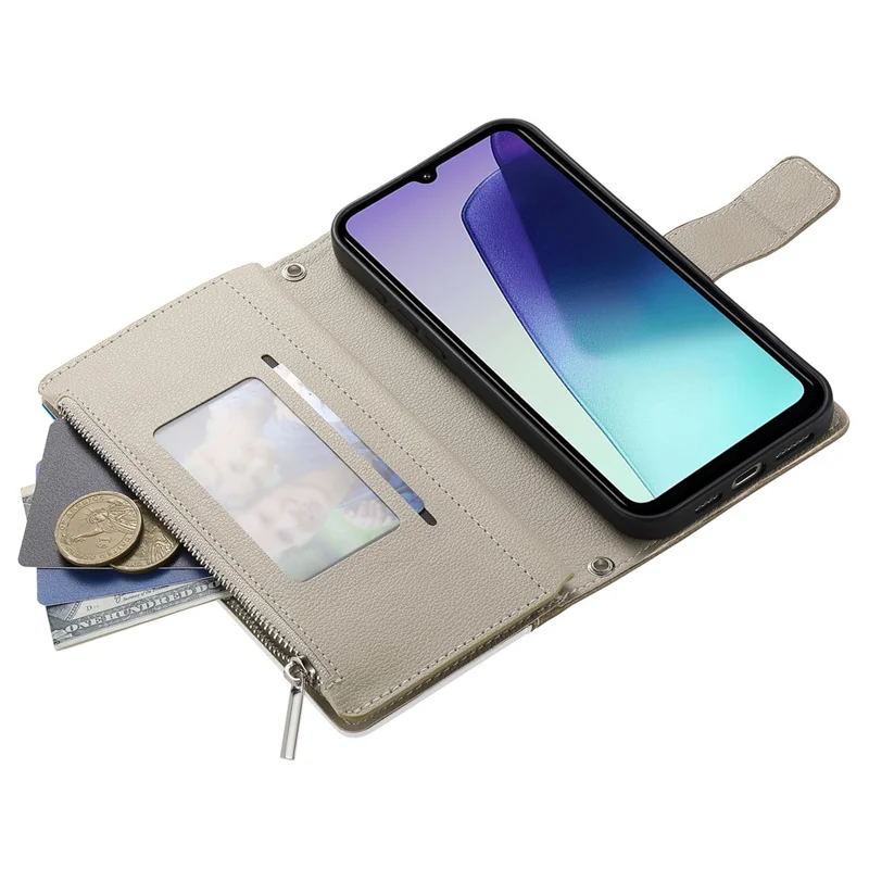 Custodia in pelle per Xiaomi Redmi 14C 4G / 14R 5G / A3 Pro 4G / A4 5G / Poco C75 4G Portafoglio con cerniera Colore a contrasto Custodia flip con cinturini - Blu lago