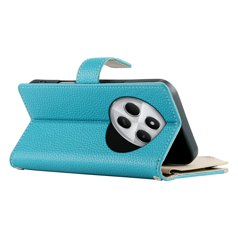 Custodia in pelle per Xiaomi Redmi 14C 4G / 14R 5G / A3 Pro 4G / A4 5G / Poco C75 4G Portafoglio con cerniera Colore a contrasto Custodia flip con cinturini - Blu lago