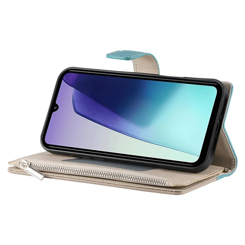 Custodia in pelle per Xiaomi Redmi 14C 4G / 14R 5G / A3 Pro 4G / A4 5G / Poco C75 4G Portafoglio con cerniera Colore a contrasto Custodia flip con cinturini - Blu lago