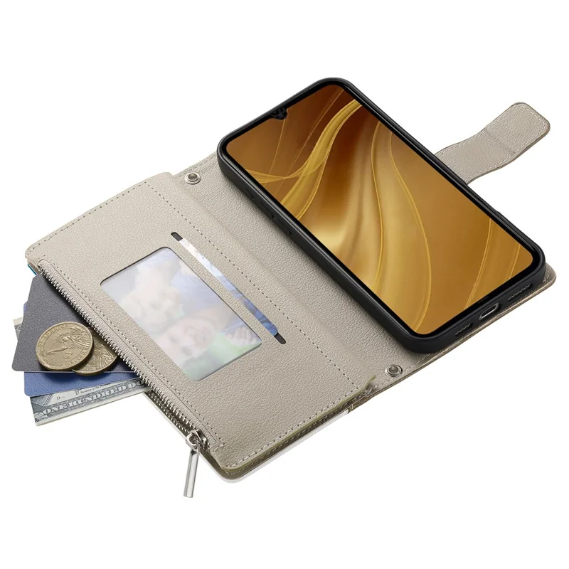 Per Xiaomi Redmi A5 4G (171,7mm) / Poco C71 4G Cover a Portafoglio con Cerniera, Schienale in Pelle a Contrasto di Colore con Laccetti - Blu Lago