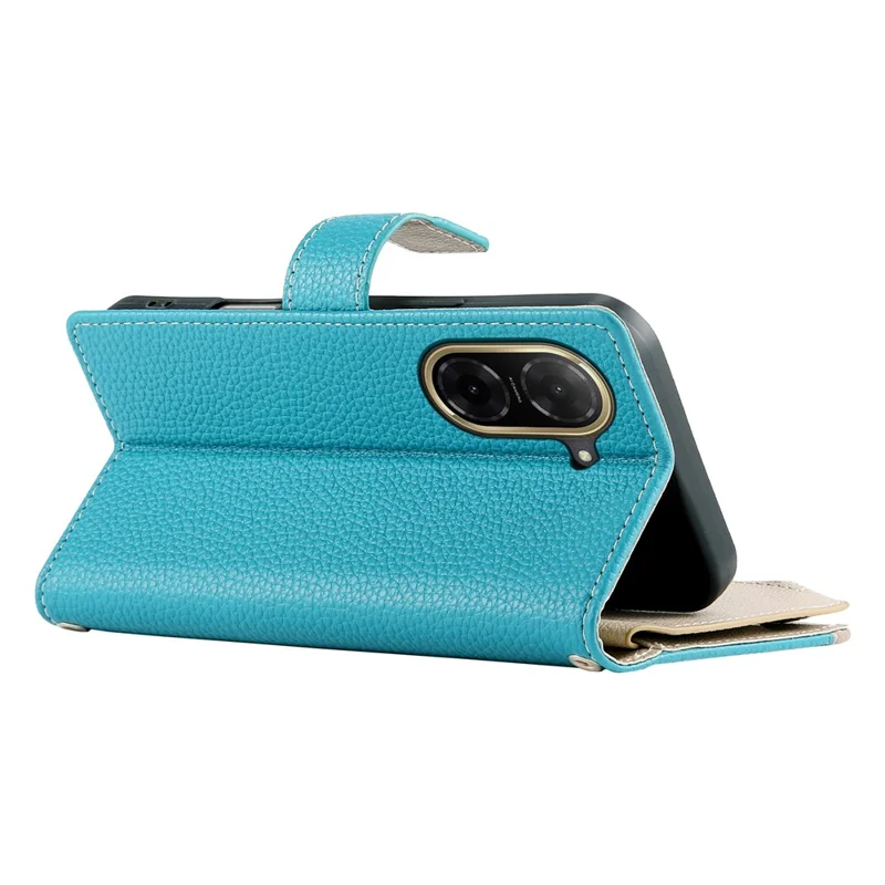 Per Xiaomi Redmi A5 4G (171,7mm) / Poco C71 4G Cover a Portafoglio con Cerniera, Schienale in Pelle a Contrasto di Colore con Laccetti - Blu Lago