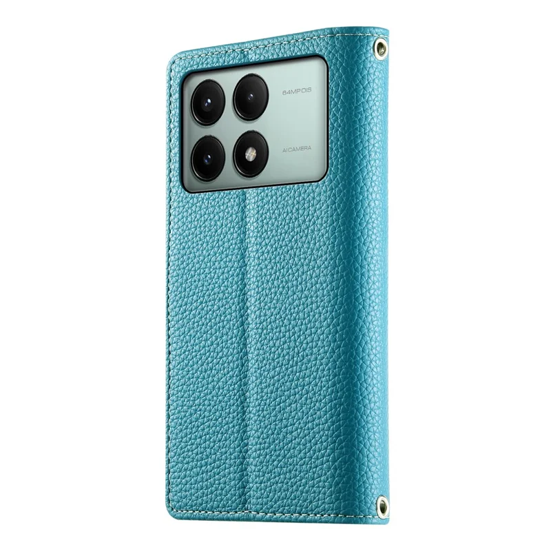 Cover a portafoglio con cerniera per Xiaomi Redmi K70E 5G / Poco X6 Pro 5G, con schermo a colori e chiusura in pelle con laccetti - Blu lago