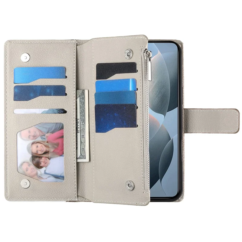 Cover a portafoglio con cerniera per Xiaomi Redmi K70E 5G / Poco X6 Pro 5G, con schermo a colori e chiusura in pelle con laccetti - Blu lago