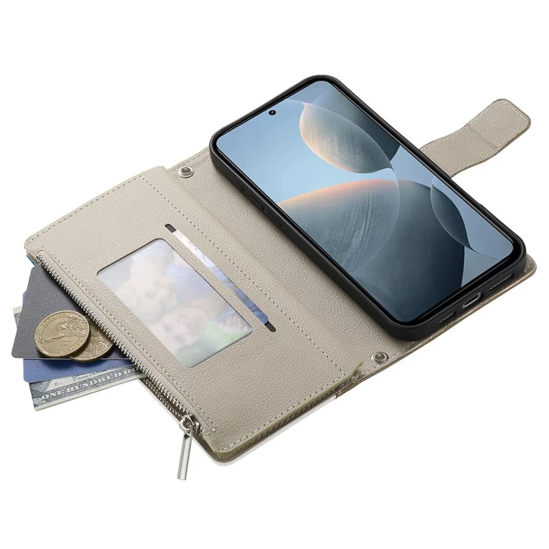 Cover a portafoglio con cerniera per Xiaomi Redmi K70E 5G / Poco X6 Pro 5G, con schermo a colori e chiusura in pelle con laccetti - Blu lago