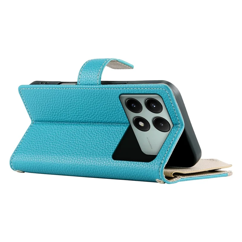 Cover a portafoglio con cerniera per Xiaomi Redmi K70E 5G / Poco X6 Pro 5G, con schermo a colori e chiusura in pelle con laccetti - Blu lago
