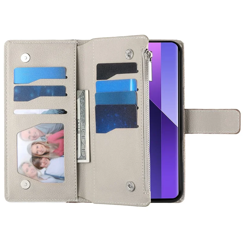 Pour Xiaomi Redmi Note 13 Pro 4G / Poco M6 Pro 4G Étui Portefeuille à Fermeture Éclair Bicolore en Cuir avec Lanières - Bleu Lac