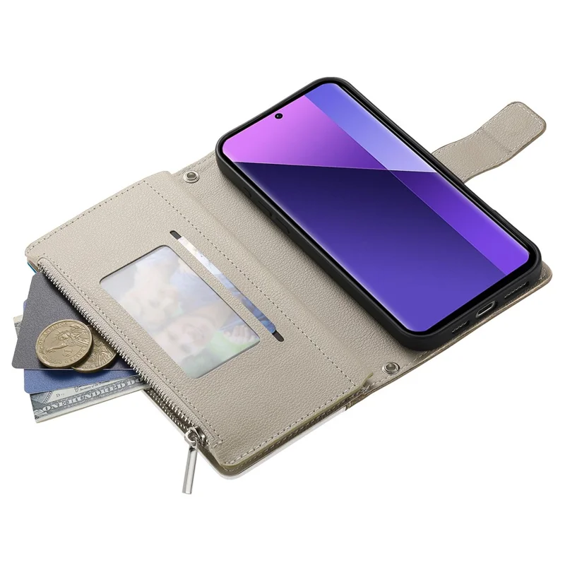 Pour Xiaomi Redmi Note 13 Pro 4G / Poco M6 Pro 4G Étui Portefeuille à Fermeture Éclair Bicolore en Cuir avec Lanières - Bleu Lac